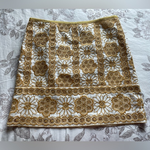 Vintage 90s Nicole Miller Yellow Sunflower Daisy Embroidered Mini Skirt 4 Fairy - Picture 1 of 9